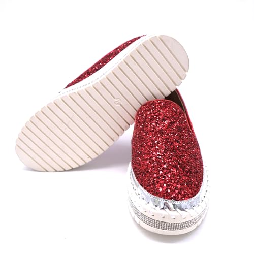 Image of Women's Platform Rhinestones Glitter Fashion Sneakers Comfortable Slip On Flat Loafers Walking Wedding Dress Shoes Casual Shoes