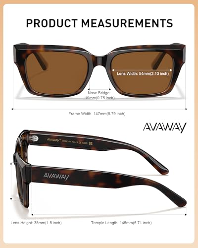Image of AVAWAY Chunky Rectangle Sunglasses for Men Women, Polarized Trendy Large Acetate Frame UV400 Protection Driving Sun Glasses