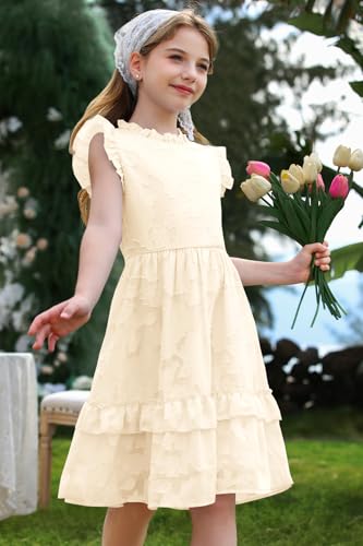 MITILLY Girls Summer Ruffle Dress Elegant Flutter Sleeve A Line Flowy Formal Party Mini Dresses with Pockets 6-13 Years4