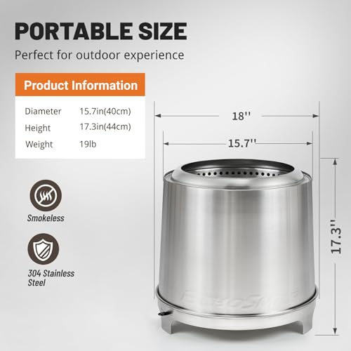 EchoSmile 18" Smokeless Firepit for Outdoor, Stainless Steel Wood Burning Fire Pit with Adjustable Airflow, Three-Layer Combustion, Removable Ash Pan, Portable Fire Pit with Carrying Bag for Outside - Image 4