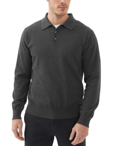 Image of Kallspin Mens 100% Cotton Polo Sweater Long Sleeve Button Down Knit Pullover Relaxed Fit Collared Casual Tops