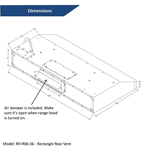 Awoco Rh-R06-36 Rectangle Vent 6" High Stainless Steel Under Cabinet 4 Speeds 900Cfm Range Hood With Led Lights (36"W Rectangle Vent) #TOP6