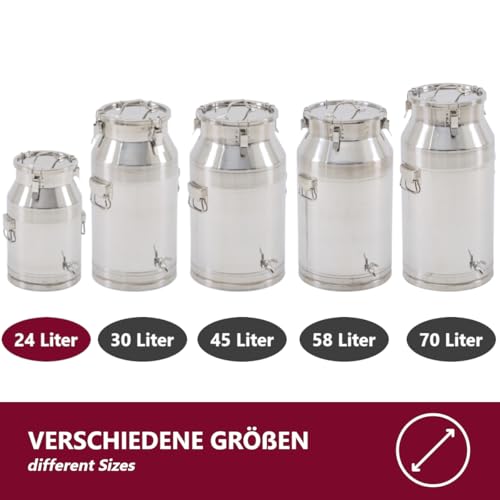 Foto von HOOZ Milchkanne 24 Liter aus Edelstahl, Transportkanne auslaufsicherer Deckel mit Spannverschluss und Gummidichtung, Große Vintage Bauernhof Milchkännchen für Lagerung und Dekoration