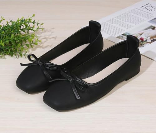 Women's Ballet Flats Square Toe Casual Bow PU Leather Loafers Shoes Comfortable Dressy Outdoor Slip On Flat 20254