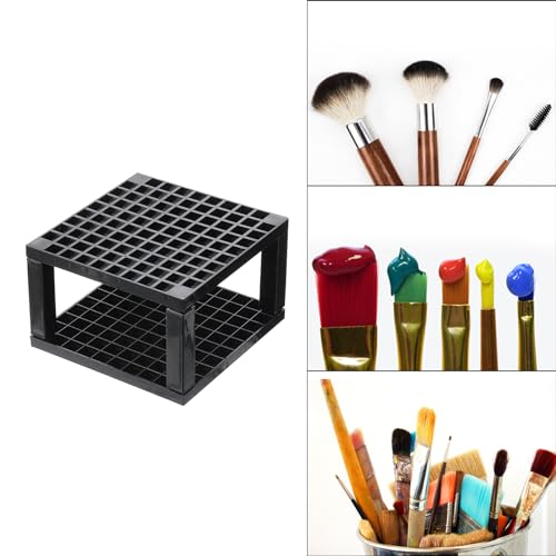 Image of PATIKIL 2pcs Black Minimalist Square Paint Brush Holder, 96 Holes Plastic Storage Desk Stand for Artist Desk Makeup Pencil, Black
