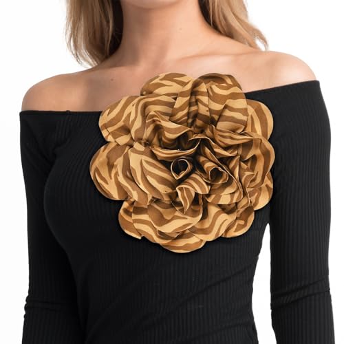 Image of M METERXITY Extra Large Rose Flower Brooches, Lapel Pins Dainty Satin Fabric Big Camellia Oversized Brooch Pin