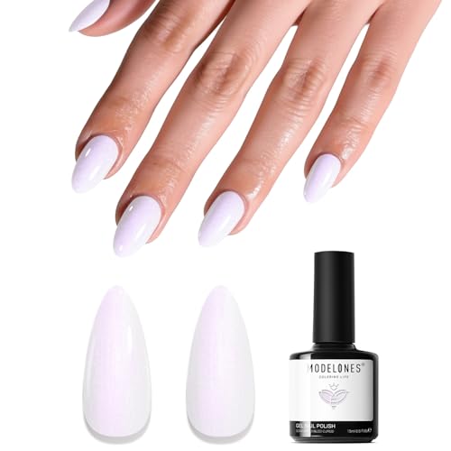 modelones White Gel Nail Polish, Pearl White Gel Nail Polish 15 ML Glitter Gel Polish Shimmer Mermaid Nail Gel Soak Off UV Gel for Salon Home DIY Manicure Use