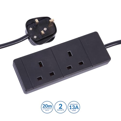 PRO ELEC PELB1741 2 Gang Extension Lead 20m, Black