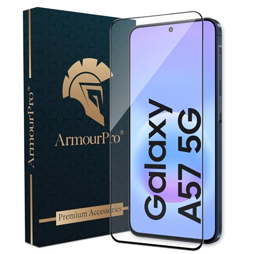 Image of ArmourPro Tempered Glass for Samsung Galaxy A57 / Samsung A37-9H Screen Protector with Black Border, Anti Scratch, Edge-to-Edge Coverage, HD Clarity, Smooth Touch, Case Friendly | Black