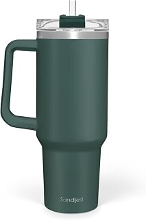 SANDJEST Stainless Steel Insulated Tumbler with Handle 40oz With Lid and Straw, Coffee Travel Cup for Men Women Friends Family, Gifts for Christmas Birthday (Hunter Green)