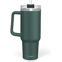 SANDJEST Stainless Steel Insulated Tumbler with Handle 40oz With Lid and Straw, Coffee Travel Cup for Men Women Friends Family, Gifts for Christmas Birthday Hunter Green