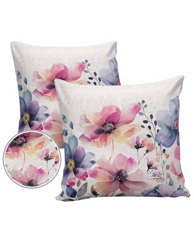 Vintage Flower Outdoor Pillow Cover 24x24 Inch Cushion Sham Case,Waterproof Decorative Square Throw Pillowcase for Outside Patio Porch Couch Chair Tent Botanical Boho Florlal Eucalyptus Pink Purple