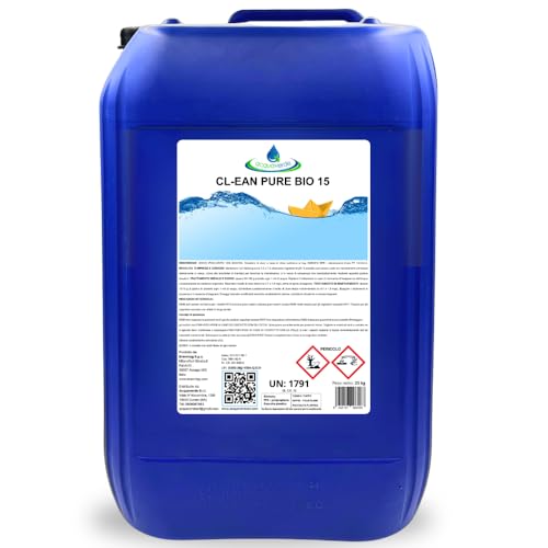acquaverde | Cloro Liquido "Clean Pure Bio", Ipoclorito di Sodio per Igienizzare Acqua di Piscina, Consigliato per Dosatori Automatici, 25 kg