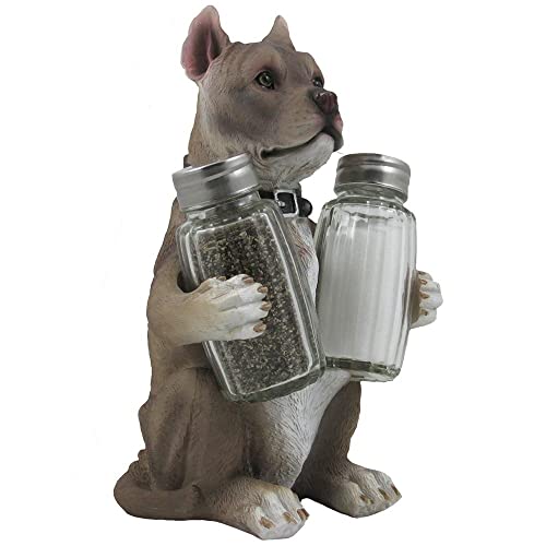 Decorative Pit Bull Glass Salt and Pepper Shaker Set with Holder Figurine in Dog Statues & Sculptures and Pitbull Kitchen Table Decor Gifts for Pet Lovers - Thumbnail 3