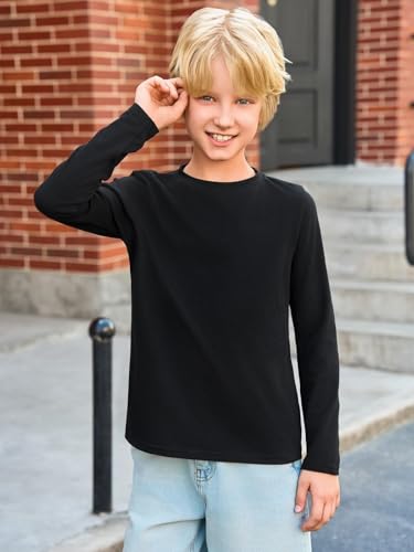 Haloumoning Toddler Boys Long Sleeve Shirts Kids Fall Tops Crewneck Plain Basic Tees 3-10Y3