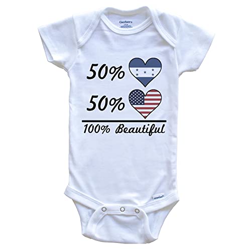 Really Awesome Shirts 50% Honduran 50% American 100% Beautiful Honduras Flag Heart One Piece Baby Bodysuit, 3-6 Months White