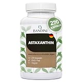 Bandini® Pure Astaxanthin 270 Kapseln, 9 Monate Vorrat (1 Kapsel pro Tag), Alge Haematococcus Pluvialis - Natürliches Astaxanthin, frei von Magnesiumstearat, GMO-frei