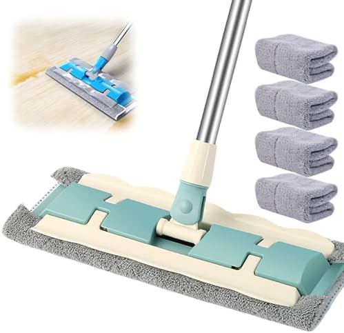 Flat Mop with Stainless Steel Handle with Reusable Washable Mop C...