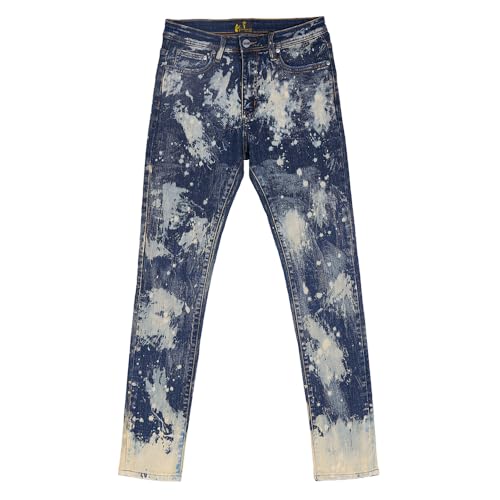 Men's Straight-Leg Mid-Rise Denim Pants, Ink-Blurred Slim-fit Long Pants, Casual and Retro Men's Jeans