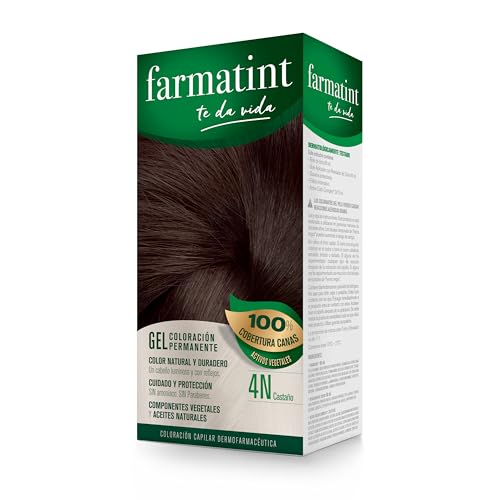 Farmatint Gel 4N Castaño, Tinte de Cabello Sin Amoníaco, 135ml