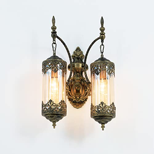 Ronghuafugui Rustic Wall Sconce 2-Light Industrial Vintage Nordic Amber Glass Retro Wall Lamp Gold Painting Decorate Wall Light For Bedroom Bedside Corridor Aisle Foyer Bar #TOP21
