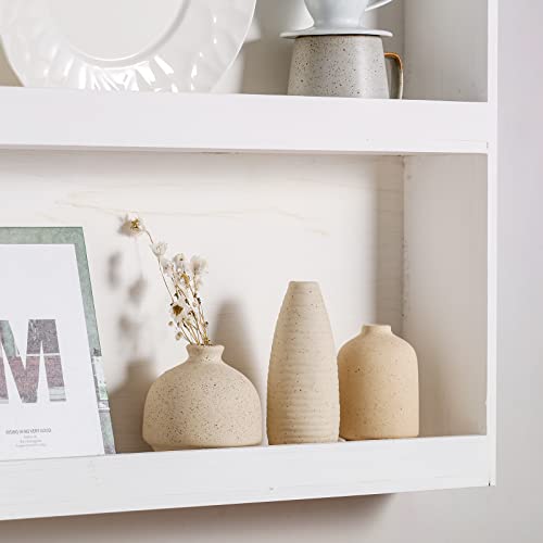 Linmaya Ceramic Vases Set, Small Ceramic Vases For Décor Set Of 3, Beige Ceramic Vases For Flowers, Shelf, Bookshelf, Table, Mantel, Entryway, Living Room, Rustic Modern Farmhouse Home Decor (Beige) #TOP3