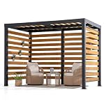 SUNJOY Cedar Wood Pergola with Steel Frame, 191x313cm Garden Shelter, Wind & Weather-Resistant Outdoor Gazebo, Double Hooks for Hanging Egg Chairs & Swings