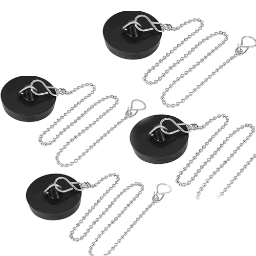 Universal Sink Plug Replacement 4 Pcs with Chain Drain Stopper for Kitchen Bathroom Sink Plug Replacement Rubber Bath Plug Sink Stopper Plug for Bathtub(Size 1.57in To 1.77in, Chain 16.5in)