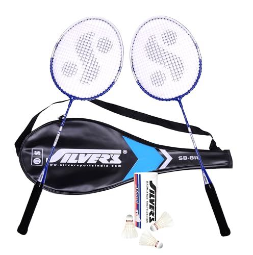 Image of Silver's SB-818 Badminton Kit (2 Racquets with Full Cover, 1 Box Feather Shuttlecock Pack of 3)
