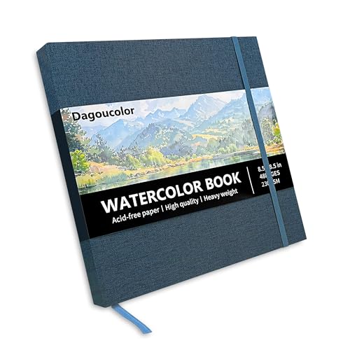 DagouColor Acuarela Papel Sketchbook, 8.5 "x8.5", 1 Pack, 24 hojas, 230GSM Papel Color Agua Prensado Frío, Tapa Tela Libro Para Artistas Principiantes Adultos, Pintura, Dibujo, Medios Mixtos