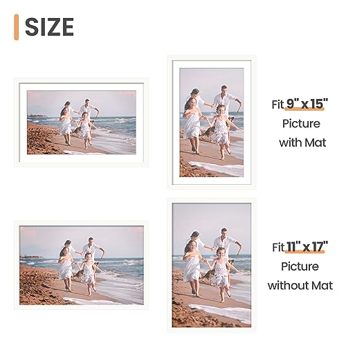 Image of upsimples 11x17 Picture Frame Set of 5, Display Pictures 9x15 with Mat or 11 x 17 Without, Wall Gallery Poster Frames, White