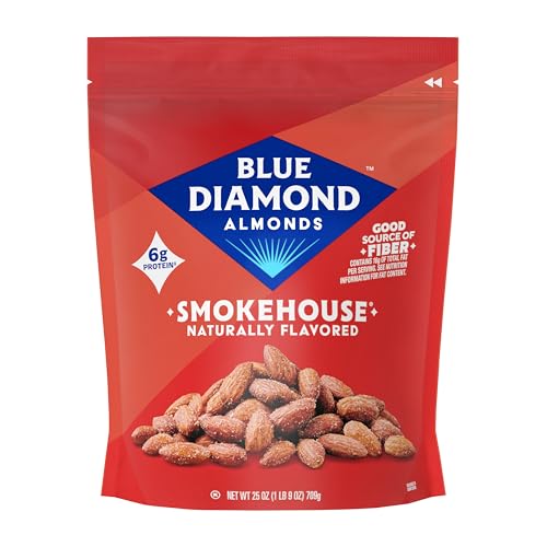 Blue Diamond Almonds, Smokehouse Flavored Snack Nuts, Plant-Based Protein and Fiber Snacks, Gluten Free Iconic Flavor Salty Nuts, Great for Events, Holidays, Parties, 25 Oz Resealable Bag (Pack of 1)