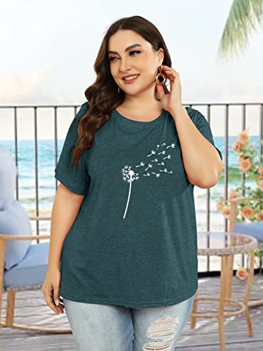 Womens Plus Size Tops Dandelion Tshirt Summer Short Sleeve Crew Neck Loose Casual Tee Shirt(1X-4X) #TOP1