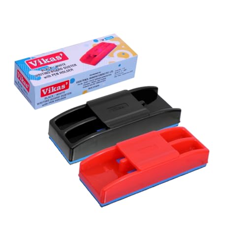 Image of Vikas White & Black Board Duster | Red, Black, Blue, White Color Options | Strong Plastic Eraser for Classroom, Office & Home Use | Easy Grip & Smooth Cleaning (20)