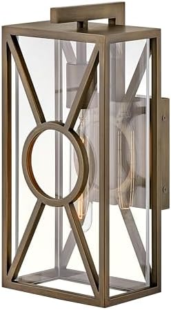 Hinkley Brixton Medium Wall Mount Outdoor Lantern, Rust and Corrosion Resistant, Clear Mitered Glass, Composite, Burnished Bronze Finish