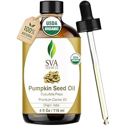 SVA Pumpkin Seed Oil Organic - 4 Fl Oz – 100% Natural Cold Pressed Organic Pumpkin oil - for Face, Skin Care, Hair Care, Scalp Massage & Body Massage – Carrier Oil with Dropper