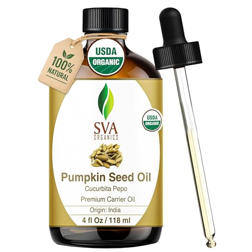 SVA Pumpkin Seed Oil Organic - 4 Fl Oz – 100% Natural Cold Pressed Organic Pumpkin Oil - for Face, Skin Care, Hair Care, Scalp Massage & Body Massage – Carrier Oil with Dropper