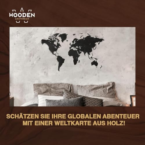 MiMi Innovations Weltkarte Holz Puzzle Schwarz HDF | Wanddeko | Personalisierbar mit 96 Pins | DIY Weltkarte zum Pinnen aus FSC-zertifiziertem Holz (100 x 60 cm)