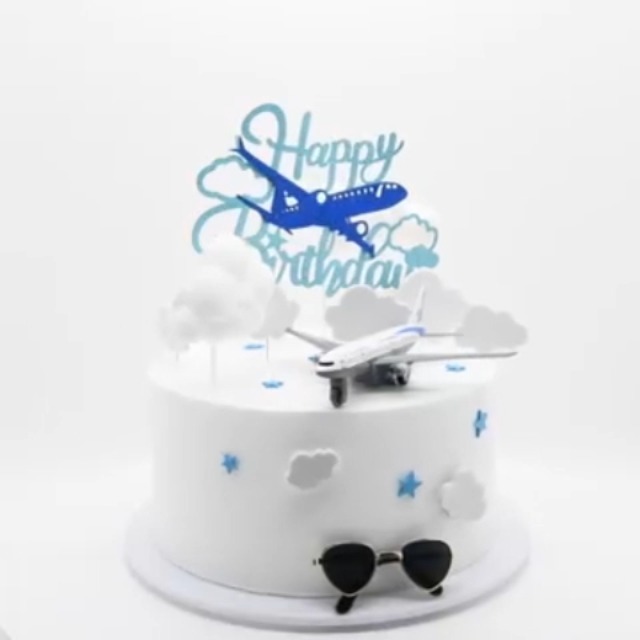 24 PCS Décorations Gâteau Avion – Cake Topper Anniversaire Avion 3D, Nuages, Étoiles, Lunettes, Avion à Friction – Thème Pilotage Enfant