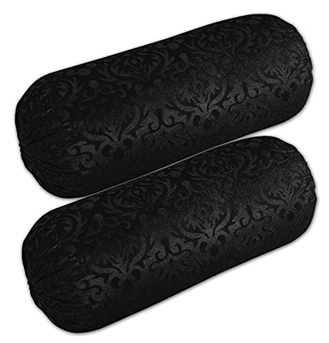Image of Home Sajja Premium Velvet Diwan Sets - 1 Diwaan Sheet,2pc Bolster Cover with Dori,3pc Cushion Covers (6 Pieces Set) Black Color