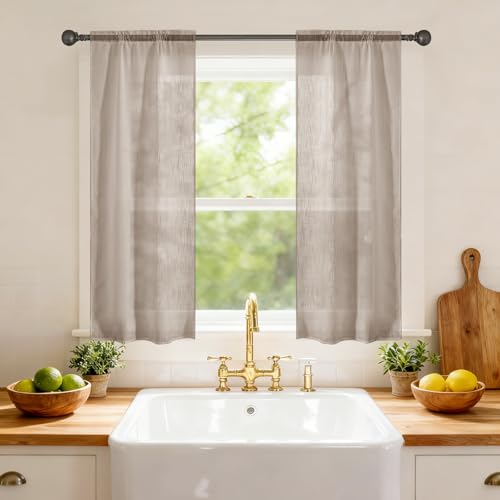 Ystyle Rideau Transparent Lot De 2, 70x90 CM, Rideau Cuisine Lin Effet, Voilage Intérieurs Passe Tringle Léger, Décoration Maison Moderne pour Chambre Salon...