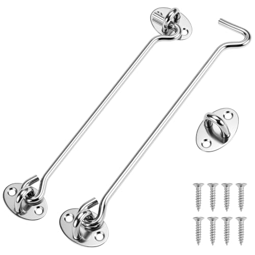 QWORK 2 Stück Sturmhaken Edelstahl Sturmhaken Mit Öse Für Scheunentor Garagentor Gartentor Riegel Mit Montage Schrauben 20CM