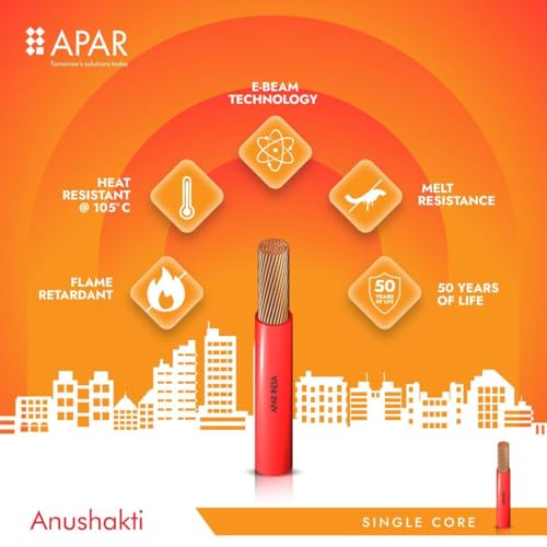 Image of APAR ANUSHAKTHI 1.0Sq mm 90m HEAT RESISTANT(@ 105*C) FLAME RETARDANT PVC Powered by E-BEEM TECHNOLOGY Single Core CLASS 5 COPPER Conductor Wire for Domestic & Industrial Electrical Wiring. (BLACK)