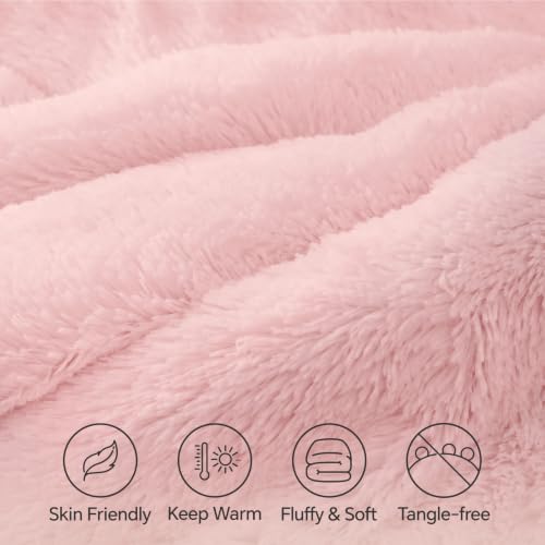 Image of BEDELITE Light Pink Fluffy Comforter Set Twin, Fuzzy Faux Fur Comforter | Warm Fleece Shaggy Bedding for Winter, Soft & Cozy Plush Bed Set with 1 Pillowcase