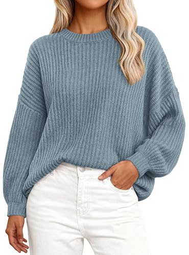 Image of PRETTYGARDEN Fall Sweaters for Women 2025 Fashion Long Sleeve Casual Ribbed Knit Winter Clothes Pullover Jumper Tops (Blue,Small)