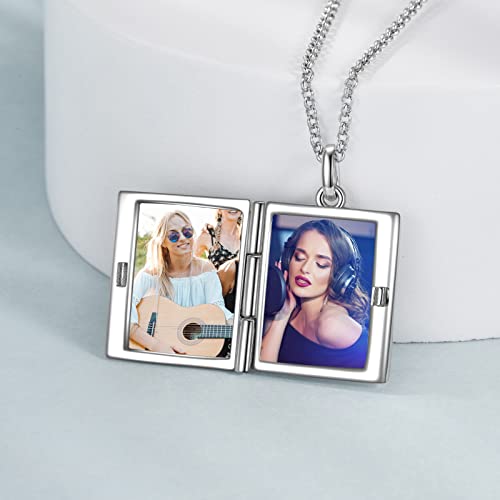 Yfn Music Note Photo Locket Necklace 925 Sterling Silver Book Necklace That Holds Pictures Birthday Gifts For Women Mom #TOP2