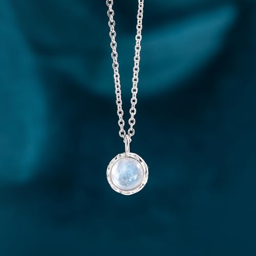 Natural Larimar/Moonstone Necklace 925 Sterling Silver Minimalist Blue Round Stone Pendant Necklace Gemstone Jewelry for Women Love4