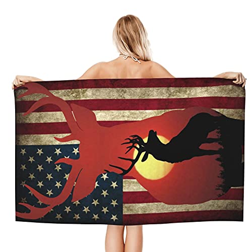 American Flag Deer Beach Towel Absorbent Oversized Bath Towel Microfiber Summer Swimming Pool Towel For Kids Adults #TOP1
