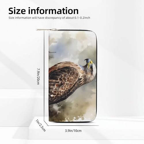 Pu Leather Wallet For Women Girl, Zip Around Credit Card Holder Watercolor Of Hawk Long Wallet Clutch Purse Waterproof Travel Handbag3