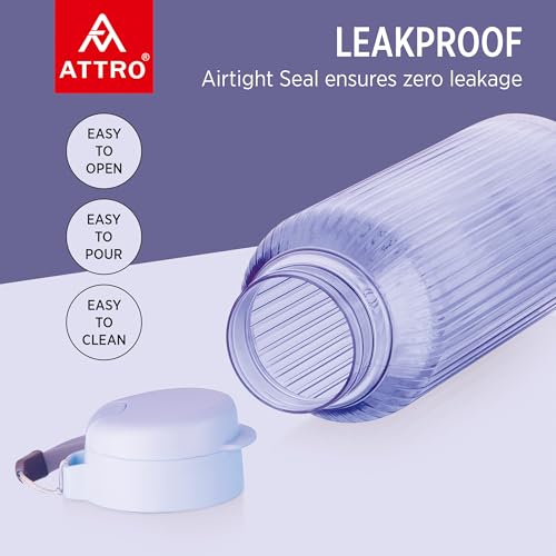 Image of ATTRO Prime Linear Plastic Water Bottle, Leak-Proof- Set of 3-1.5L-Purple